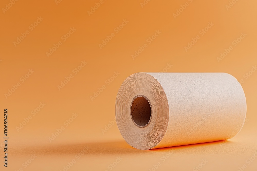 Poster elegant beige paper roll on a vibrant orange background creating a minimalist artistic composition f