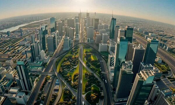 View of a City&rsquo;s Road Network Under Bright Sunlight