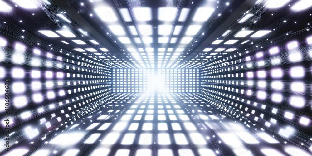 Poster a futuristic tunnel filled with bright lights, creating a sense of depth and movement.
