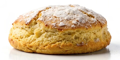 Fototapeta premium A golden-brown pastry, dusted with a fine layer of white powder, showcasing a delicate and soft texture, ready to be enjoyed with a cup of tea or coffee.