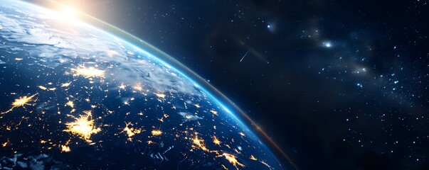 Obraz premium Earth at Night Showing City Lights and Stars