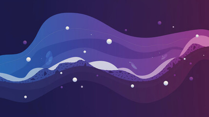 Fototapeta premium Abstract illustration featuring a wavy, flowing form transitioning from blue to purple hues. Small, light-colored dots are scattered throughout. The texture is subtly granular.