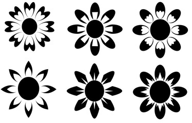 set of black white flower icon, flower icon lineart, set of black and white isolated flower, black and white flower icons for apps 