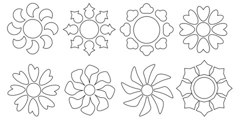set of black white flower icon, flower icon lineart, set of black and white isolated flower, black and white flower icons for apps 