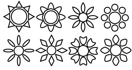 set of black white flower icon, flower icon lineart, set of black and white isolated flower, black and white flower icons for apps 