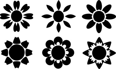 set of black white flower icon, flower icon lineart, set of black and white isolated flower, black and white flower icons for apps 
