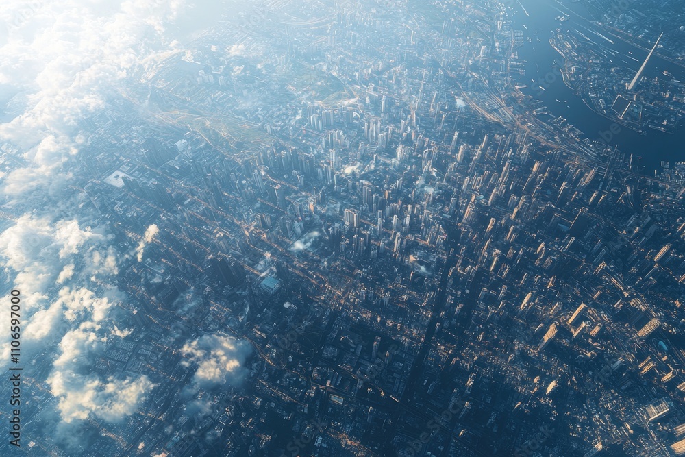 Aufkleber a satellite view of a city with weather patterns and temperature data shown, with a focus on transpo
