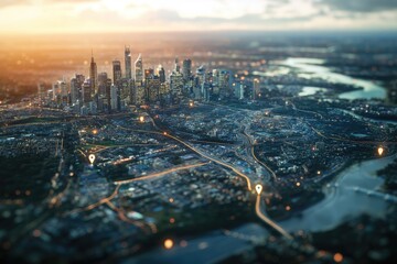 A satellite map interface showing the cityscape of Australia with markers for key locations and routes highlighted on the map.