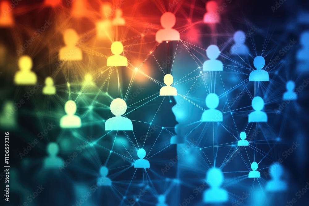 Poster an abstract illustration of a persons profile with interconnected icons representing diverse behavio