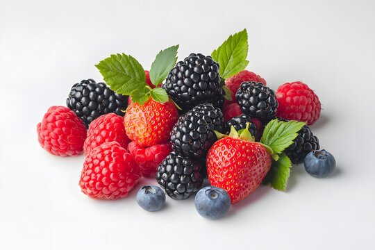 A collection of fresh blackberries raspberries strawberries and blueberries