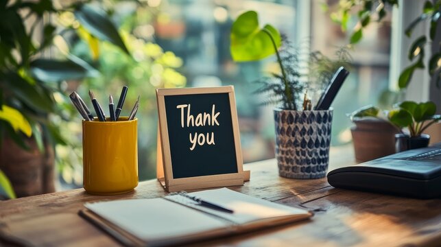 Academic Grading - Teacher's Desk with Open Journal and Thank You Messages, Thoughtful Mood
