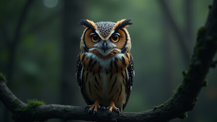 Fototapeta premium A detailed portrait of an owl, emphasizing its piercing eyes, soft feathers, and wisdom. The close-up captures the owl's striking features, bringing attention to its natural beauty and silent grace.