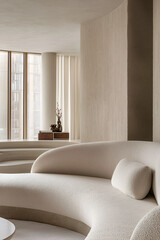 Minimalist Interior Close-Up of a Modern Curved Sofa, modern curved sofa design, minimalist interior photography