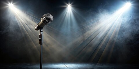 A lone microphone stands on a stage bathed in the ethereal glow of spotlights, waiting for the next voice to fill the air.