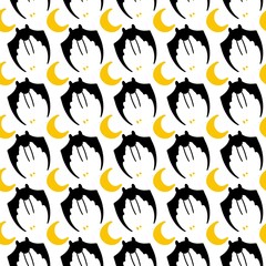 seamless pattern of bat and moon cartoon
