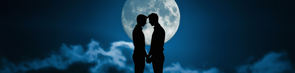 Silhouette of Loving Couple Facing Each Other	