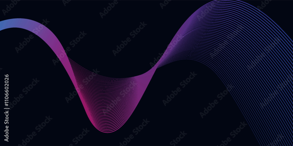 Poster abstract glowing wave lines on dark blue background. dynamic wave pattern. modern flowing wavy lines