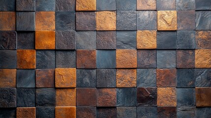 Fototapeta premium Geometric brown and gray stone tile wall texture.