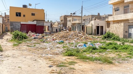 Urban Waste Pollution in a Deserted Alley with Garbage Heaps