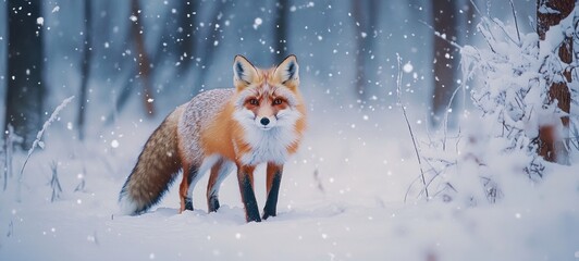 Obraz premium Majestic Red Fox in a Winter Wonderland