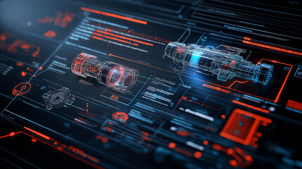 high tech maintenance interface with detailed schematics and data