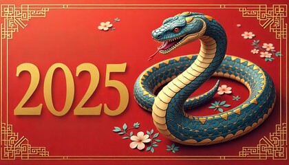 Chinese New Year 2025 poster featuring a detailed illustration of a snake