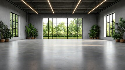 Obraz premium Industrial loft-style living room with abundant natural light modern decor open space urban environment contemporary design