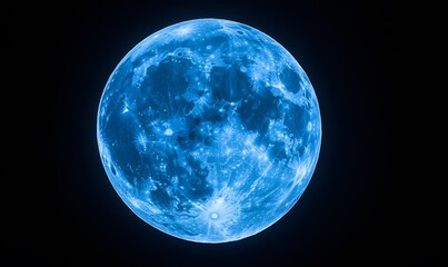 The blue supermoon with a soft, ethereal blue glow that gradually fades into the black background