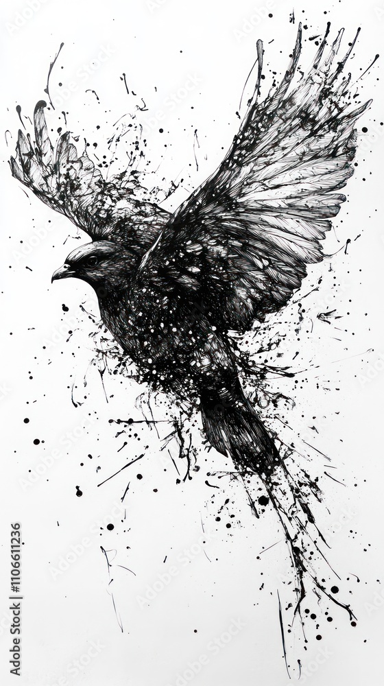 Poster a dynamic, abstract representation of a bird in flight, showcasing movement and energy.