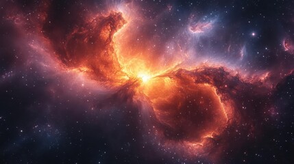 Fototapeta premium A stunning cosmic scene featuring vibrant nebulae with glowing orange and purple hues set against a starry backdrop.