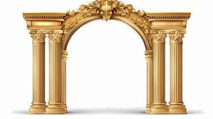Obraz premium Golden ornamental arch with columns isolated on transparent background. Opulent. Illustration