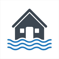 Flooded home icon. Home insurance. Natural disaster icon