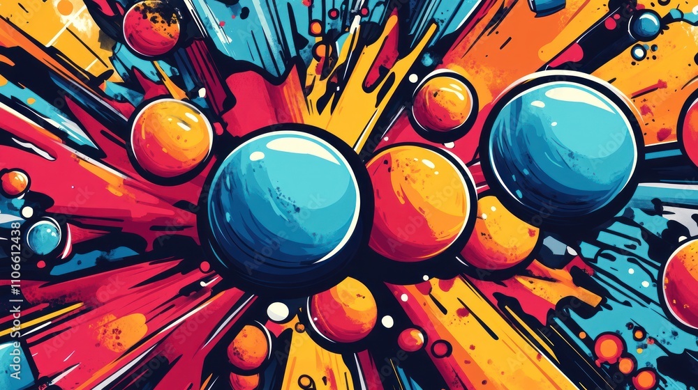 Aufkleber vibrant abstract design featuring colorful spheres and explosive patterns.