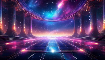 Naklejka premium Futuristic cosmic landscape with vibrant colors.