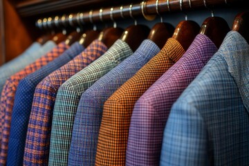 Colorful Collection of Tailored Jackets on Hangers