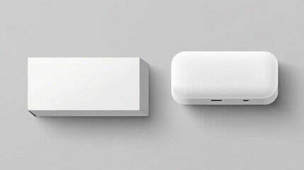 Minimalist white technology gadgets placed on a gray background