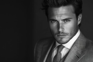 Fototapeta premium Stylish Man in Formal Attire with Intense Expression