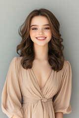 Fototapeta premium portrait of a Brunette caucasian beauty model with trendy wavy medium-long hairstyle
