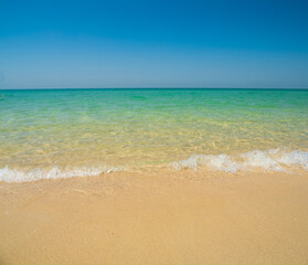 Fototapeta premium Horizon photogrphy beautiful landscape summer season panorama view tropical sea beach white sand clean blue sky background calm nature ocean wave water travel holiday at samae san island sun day time.
