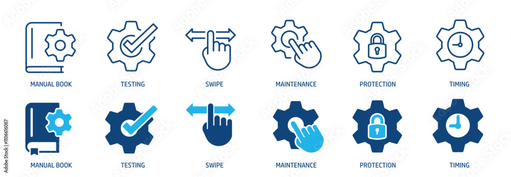 Poster setting line and glyph solid icons collection. minimal icon and symbol series vector illustration