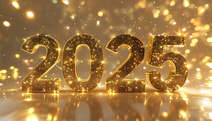 golden shimmering numbers 2025 with sparkling lights