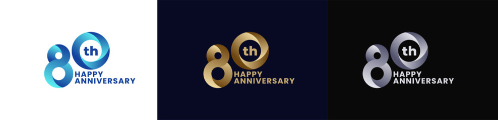Abstract Twist Logo Anniversary 80th, 80th Happy Anniversary with Colorful Gradient, Luxury Gold and Elegant Silver