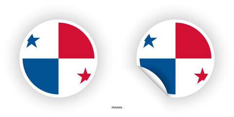 Panama sticker flag in circle shape and circle peeled shape on white background. Panama flag icon in circular form	
