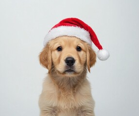 Adorable Golden Retriever Puppy in Santa Hat Christmas Pet Holiday Animal