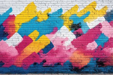 Fototapeta premium brightly colored graffiti art splashed across a brick wall, showcasing urban creativity and vibrancy, isolated on a clean white background for a striking contrast