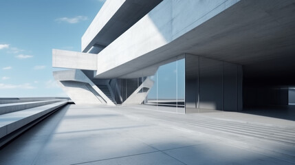 Obraz premium Abstract building with clean cement floors. Futurist architecture created with Generative AI Technology 