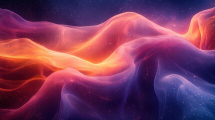 Fototapeta premium A vibrant, abstract representation of colorful waves, blending hues of purple, orange, and blue, creating a cosmic, ethereal atmosphere.