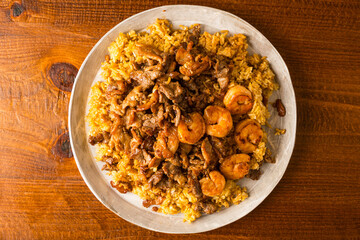Beef, chicken and shrimp stir-fry