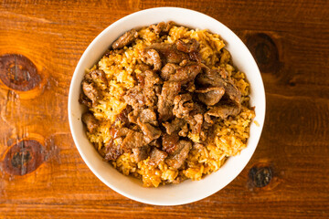 Stir fried beef and rice