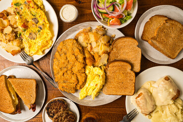 Diner food flat lay composition